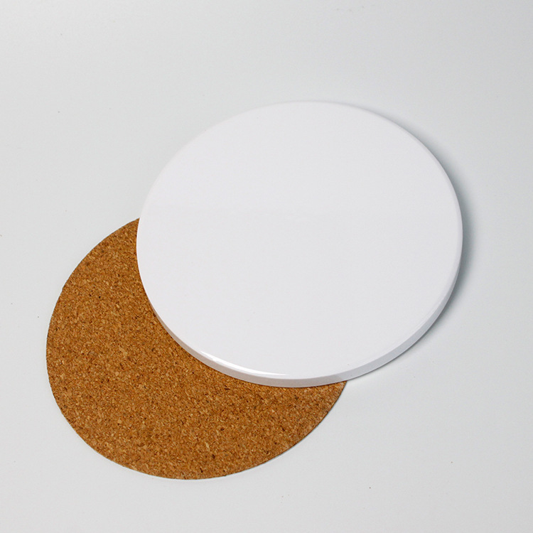 CHINESE WAREHOUSE Sublimation Ceramic Glossy Coaster With Cork