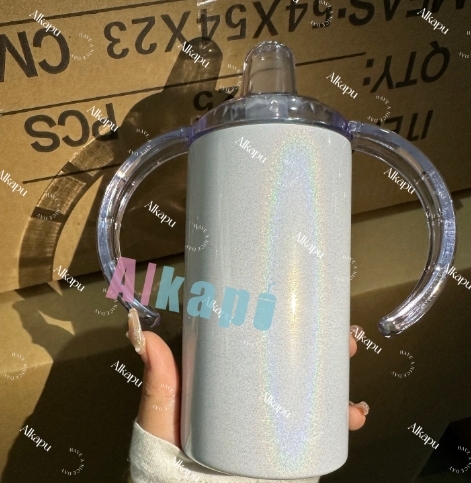 Chinese Warehouse 12oz Sublimation White Glitter High Quality Sippy Cups For Baby