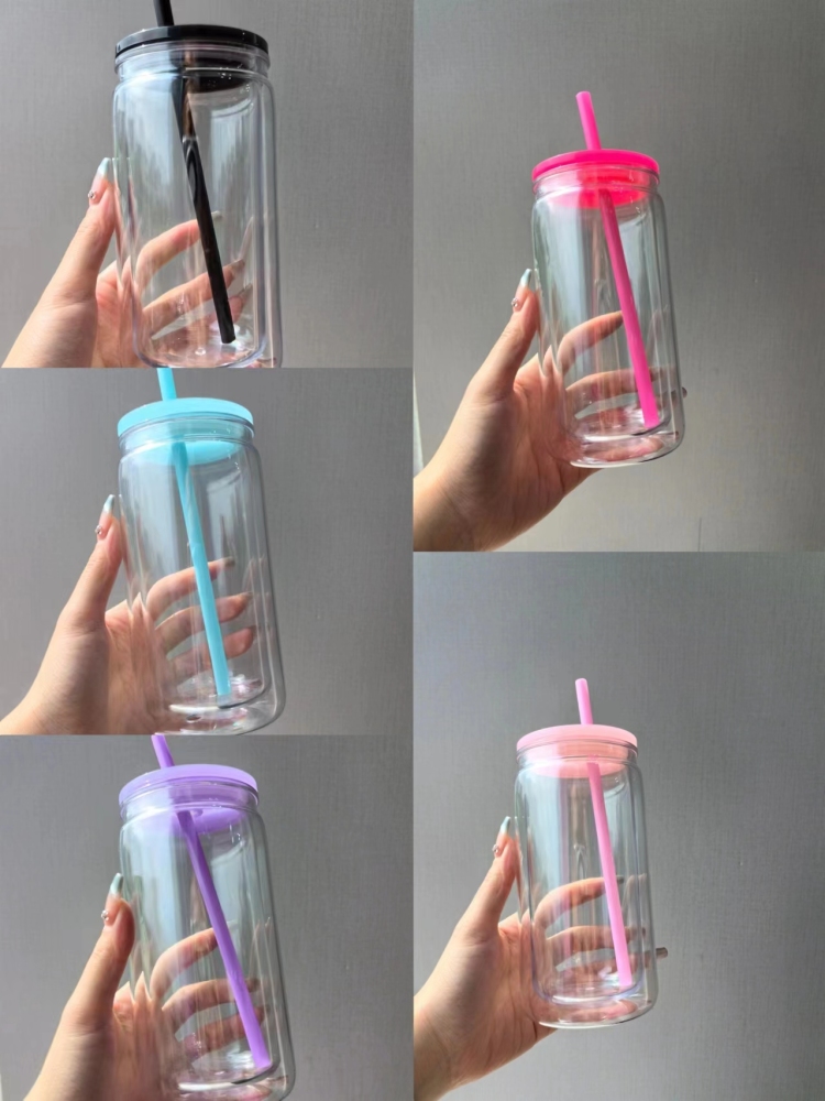 USA RTS 16oz Snowglobe CLear Acrylic Tumbler with Colorful Lids