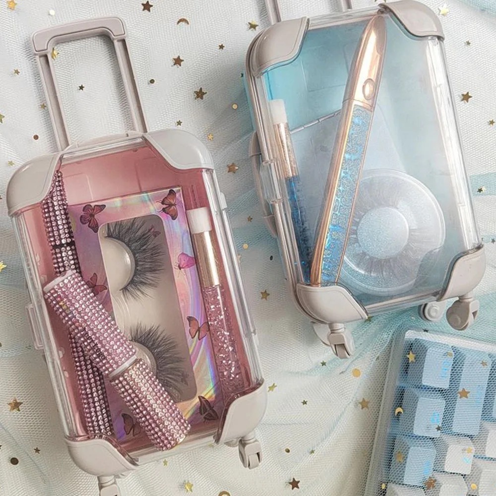 CHINESE WAREHOUSE Wholesale Empty Eye Lash& Tools Box Plastic Mini Luggage Cute Packaging