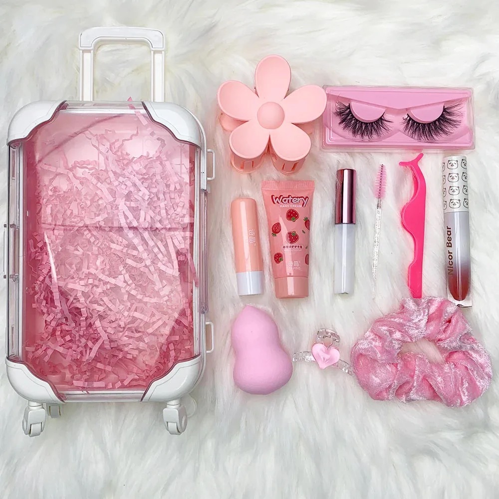 CHINESE WAREHOUSE Wholesale Empty Eye Lash& Tools Box Plastic Mini Luggage Cute Packaging