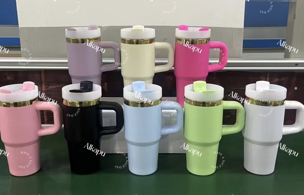 CHINESE WAREHOUSE New Products14oz Powder Coated Travel Tumbler With Electroplating edge