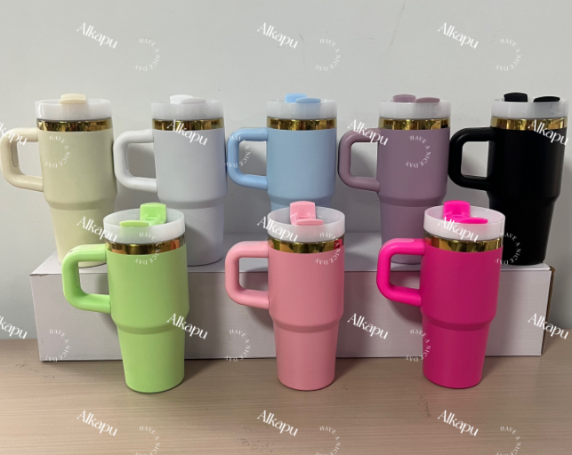CHINESE WAREHOUSE New Products14oz Powder Coated Travel Tumbler With Electroplating edge