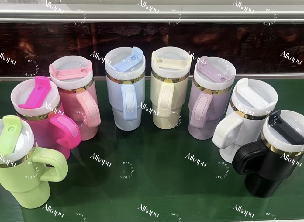 CHINESE WAREHOUSE New Products14oz Powder Coated Travel Tumbler With Electroplating edge