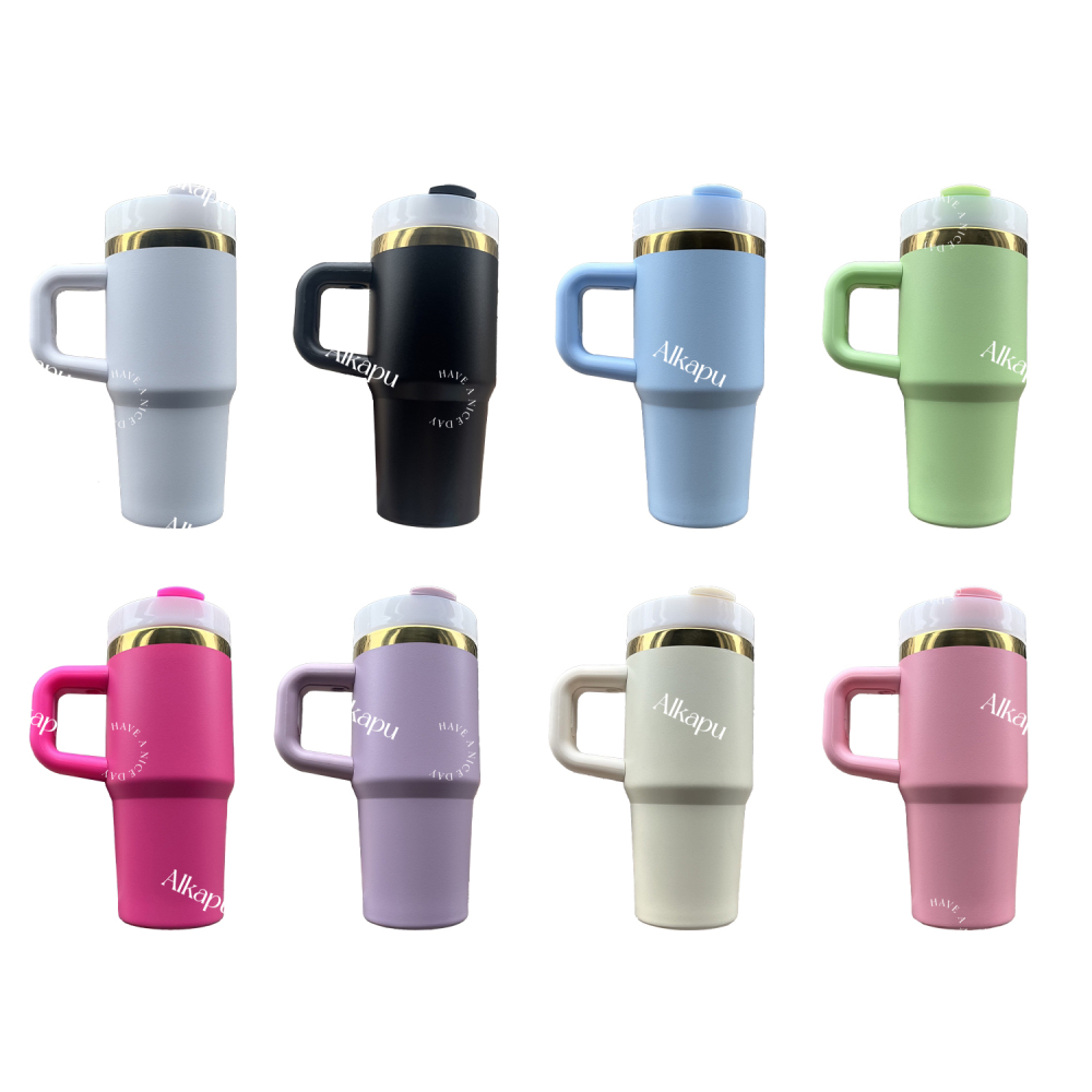 CHINESE WAREHOUSE New Products14oz Powder Coated Travel Tumbler With Electroplating edge