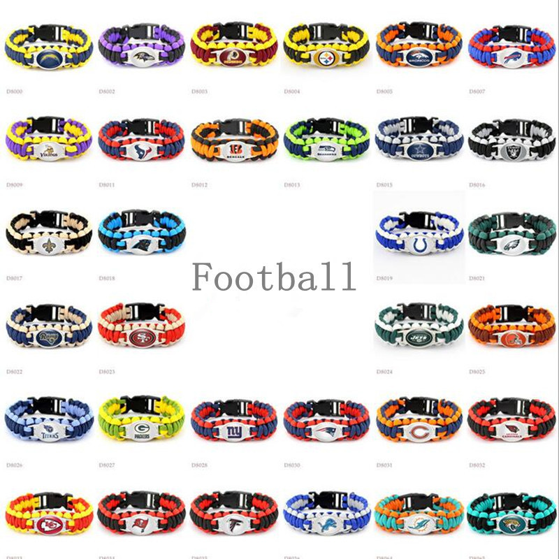 CHINESE WAREHOUSE Fashion Hand-Woven NFL Survival Bracelets 32 Football Team Paracord Bracelets
