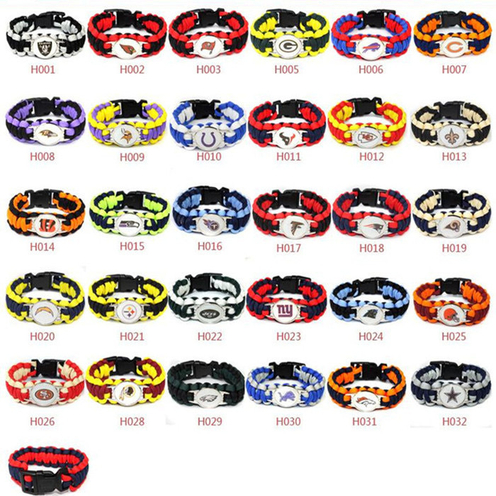 CHINESE WAREHOUSE Fashion Hand-Woven NFL Survival Bracelets 32 Football Team Paracord Bracelets