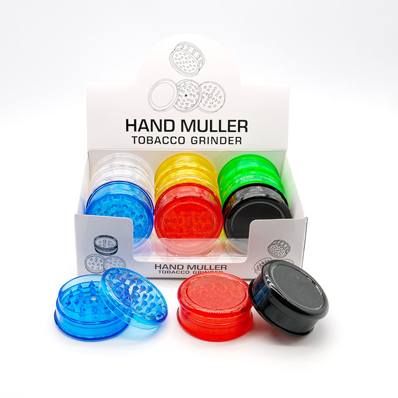 CHINESE WAREHOUSE Wholesale Round Shape 60mm Plastic Herb Grinder 3 Parts Tobacco Spice Dry Acrylic Grinders