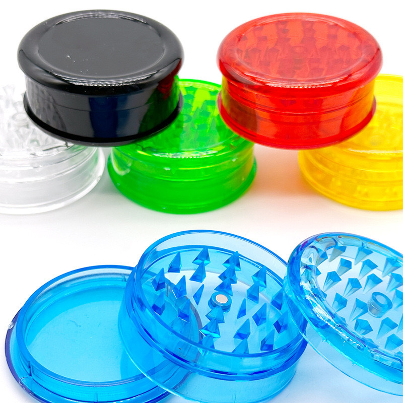 CHINESE WAREHOUSE Wholesale Round Shape 60mm Plastic Herb Grinder 3 Parts Tobacco Spice Dry Acrylic Grinders