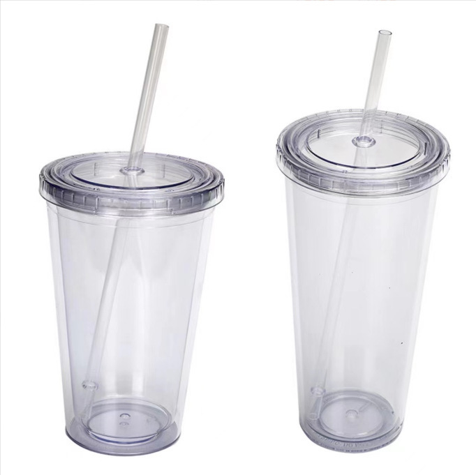 USA RTS 16oz 24oz Pre-drill Snow Globe Double-Wall Acrylic Tumbler With Plug And Plastic straw