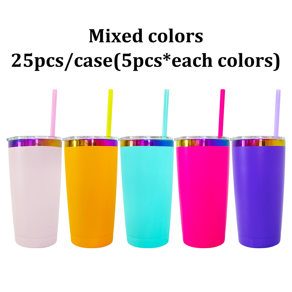 USA RTS 20oz Powder Coated Tumbler With Rainbow Plated For Engraved