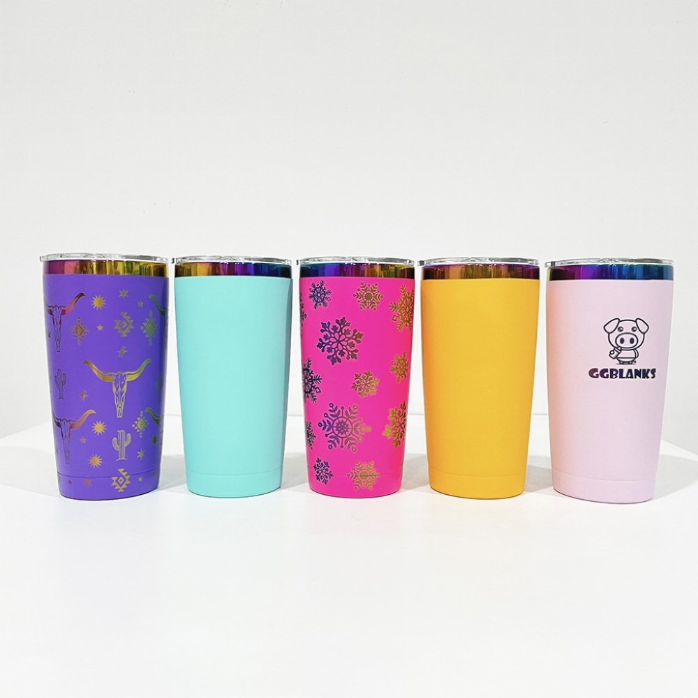 USA RTS 20oz Powder Coated Tumbler With Rainbow Plated For Engraved