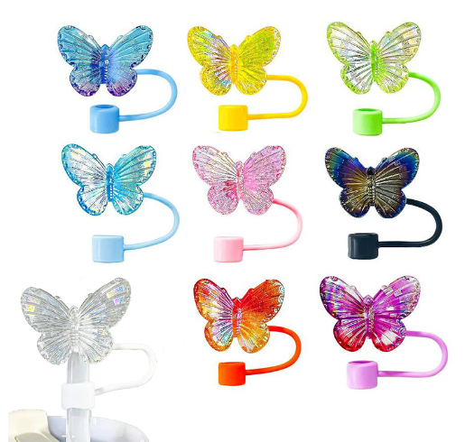 CHINESE WAREHOUSE 10mm Colorful Butterfly 3D Straw Toppers