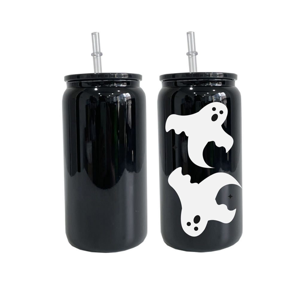 USA RTS 16oz Sublimation Black Glass With Plastic Straw