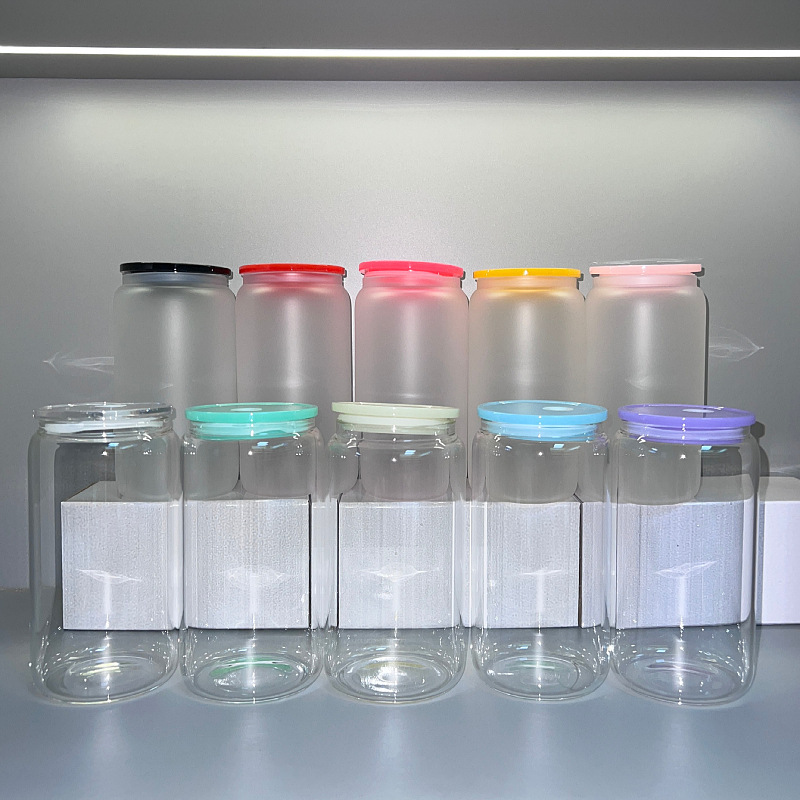 USA RTS 16oz Sublimation Frosted Glass With Colorful Plastic Lid