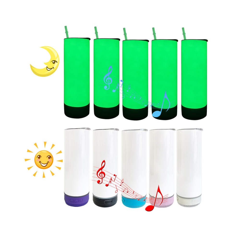 USA RTS 20oz Sublimation Glow In The Dark Speaker Tumbler With Plastic Straw