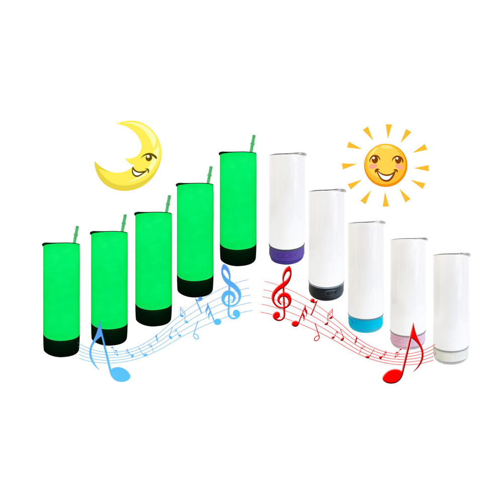 USA RTS 20oz Sublimation Glow In The Dark Speaker Tumbler With Plastic Straw