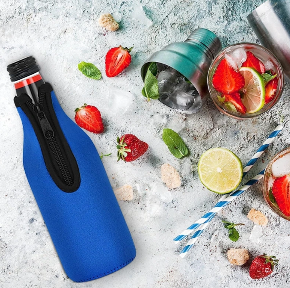CHINESE WAREHOUSE Beer Bottle Cooler Sleeves Keep Drink Cold Zip-up Extra Thick Neoprene Insulated Sleeve Cover with Bottle Opener