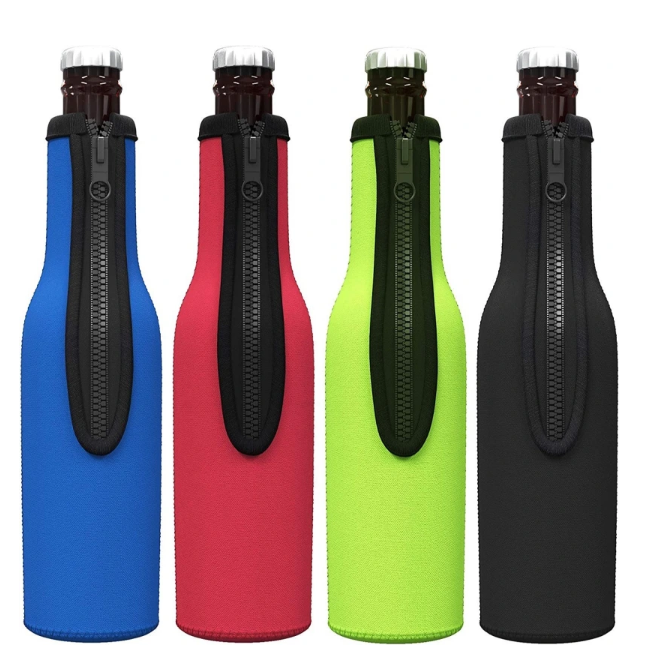CHINESE WAREHOUSE Beer Bottle Cooler Sleeves Keep Drink Cold Zip-up Extra Thick Neoprene Insulated Sleeve Cover with Bottle Opener