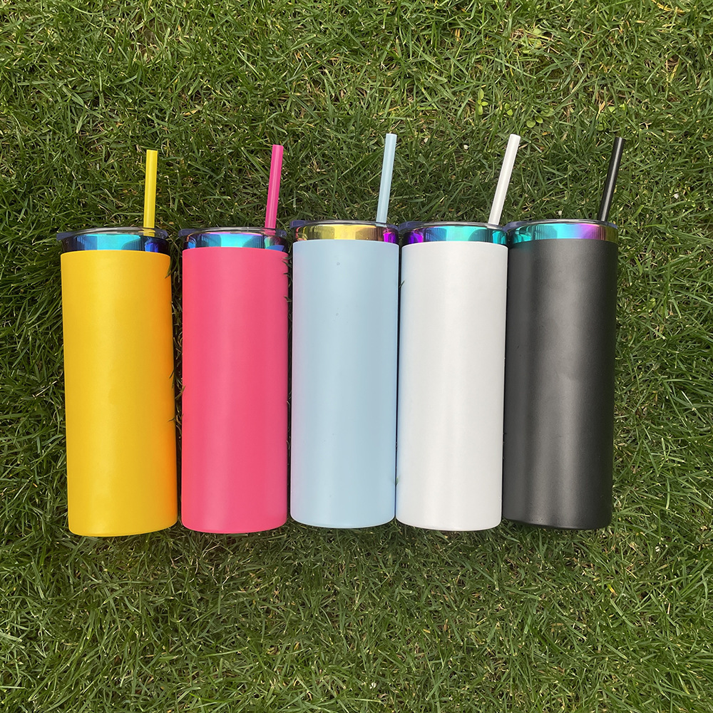 USA RTS 20oz Powder Coated Straight Skinny Tumbler With Rainbow Plated For Engraved