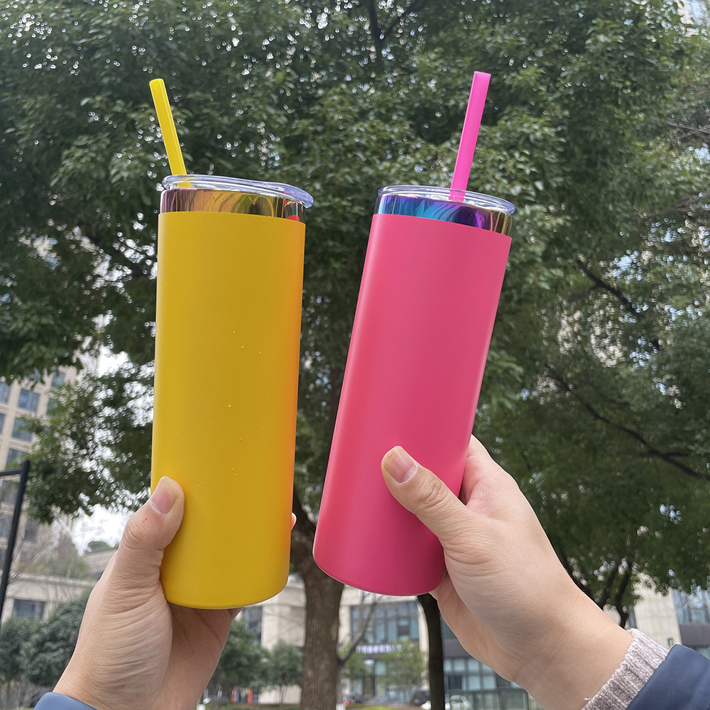 USA RTS 20oz Powder Coated Straight Skinny Tumbler With Rainbow Plated For Engraved