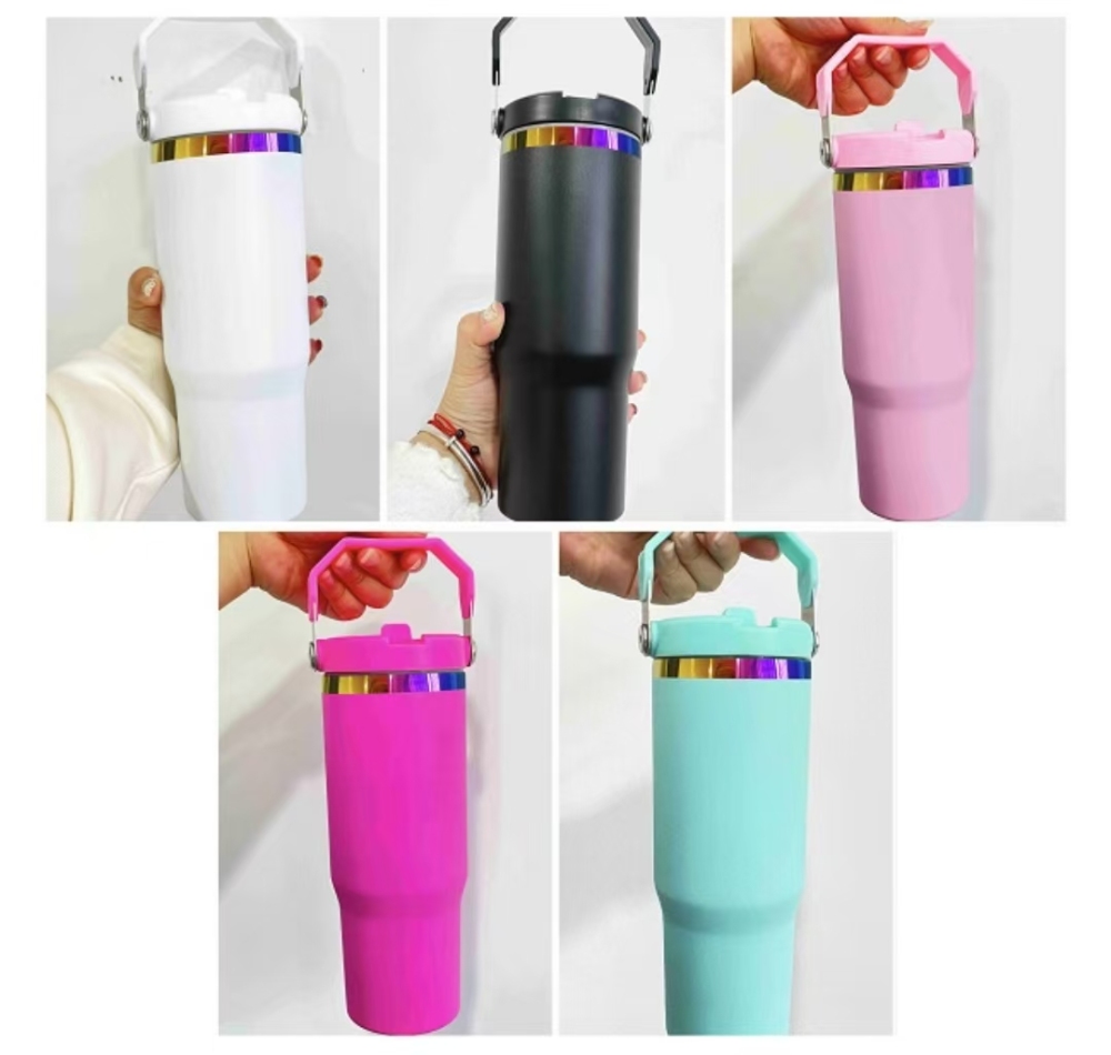 USA RTS 30oz Powder Coated Tumbler With Rainbow Plated For Engraved