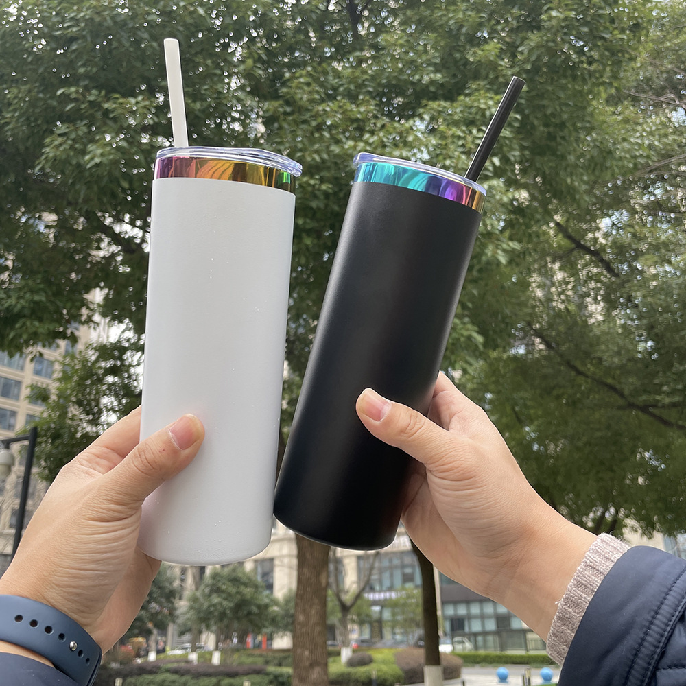 USA RTS 20oz Powder Coated Straight Skinny Tumbler With Rainbow Plated For Engraved