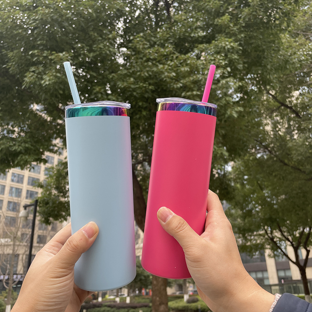 USA RTS 20oz Powder Coated Straight Skinny Tumbler With Rainbow Plated For Engraved
