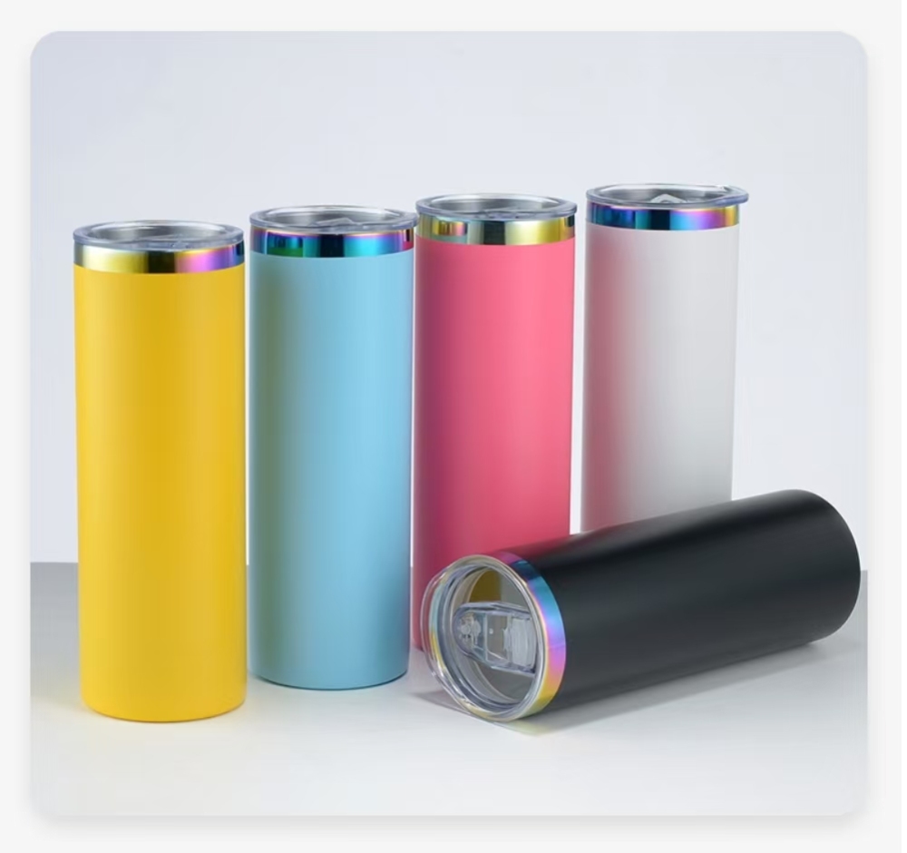 USA RTS 20oz Powder Coated Straight Skinny Tumbler With Rainbow Plated For Engraved