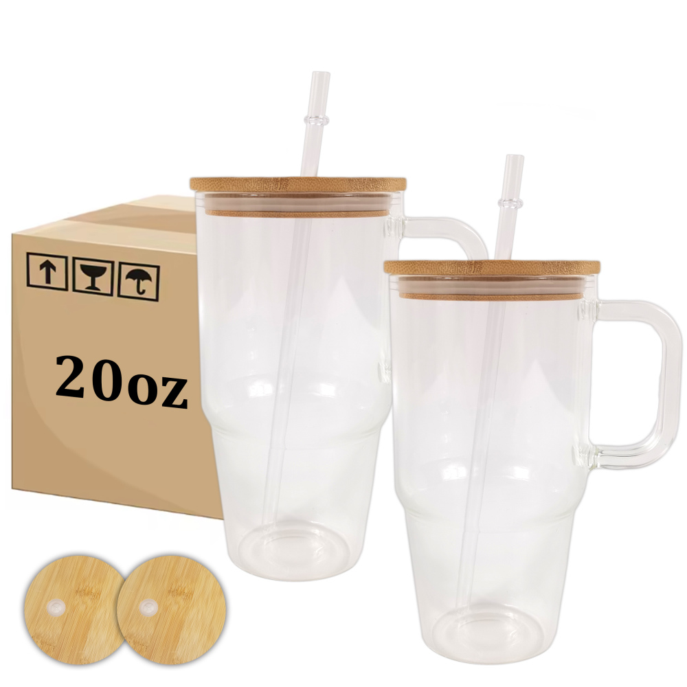 USA RTS 20oz Sublimation Clear Glass With Plastic Straw
