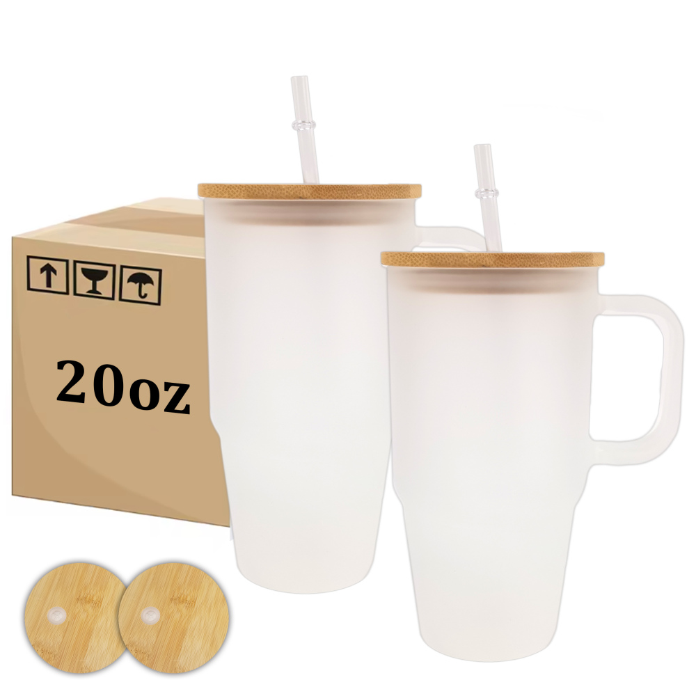 USA RTS 20oz Sublimation Frosted Glass With Plastic Straw
