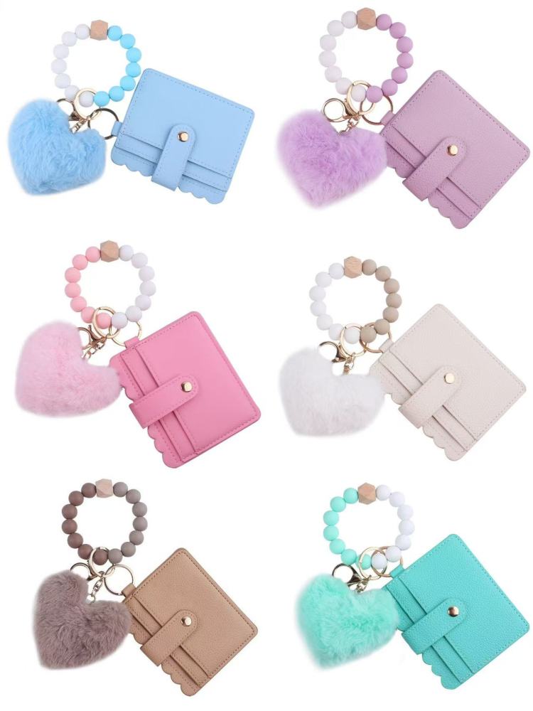 CHINESE WAREHOUSE Valentine's Day Cartoon plush love wallet with silicone beaded bracelet