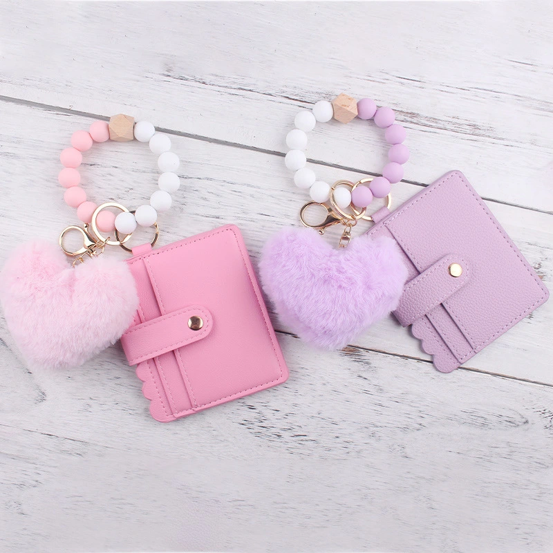 CHINESE WAREHOUSE Valentine's Day Cartoon plush love wallet with silicone beaded bracelet