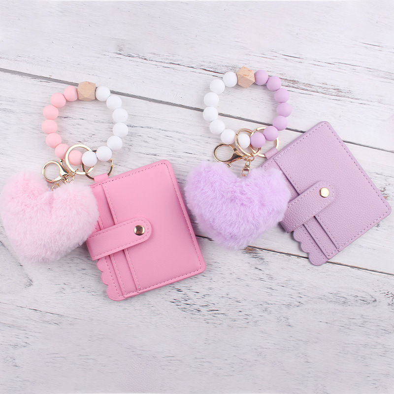 CHINESE WAREHOUSE Valentine's Day Cartoon plush love wallet with silicone beaded bracelet
