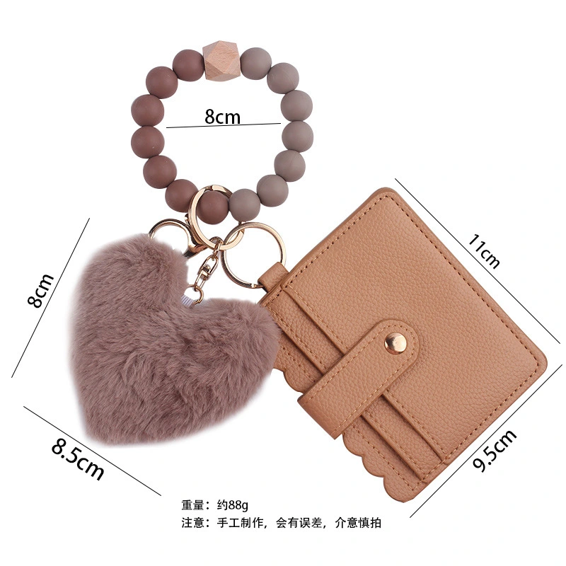 CHINESE WAREHOUSE Valentine's Day Cartoon plush love wallet with silicone beaded bracelet