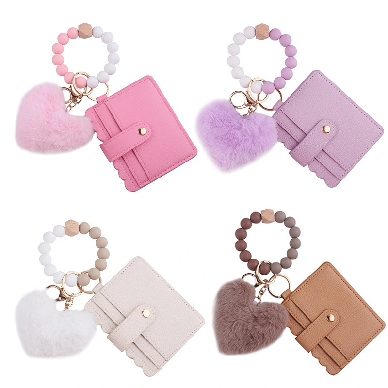 CHINESE WAREHOUSE Valentine's Day Cartoon plush love wallet with silicone beaded bracelet
