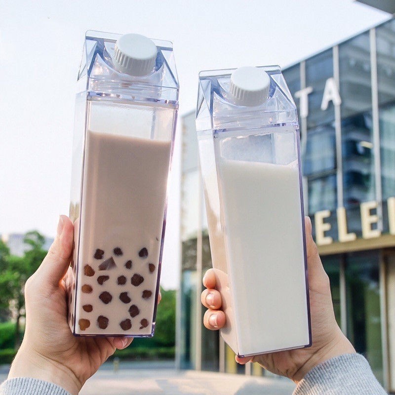 CHINESE WAREHOUSE 500ml 1000ml Plastic Acrylic Milk Carton Milk Bottle With Lid