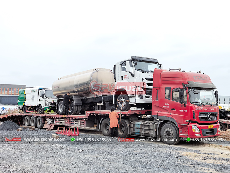 1 Unit Refueling Truck Loaded onto Flatbed Carrying Truck