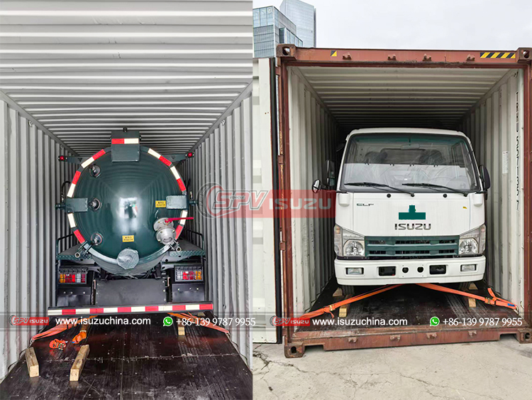 2 Units of ISUZU Waste Water Tank Truck Loaded into 40HQ Container