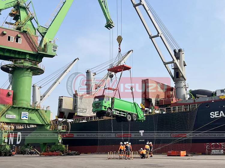 1 Unit of Trash Compactor Truck Loading into Bulk Vessel