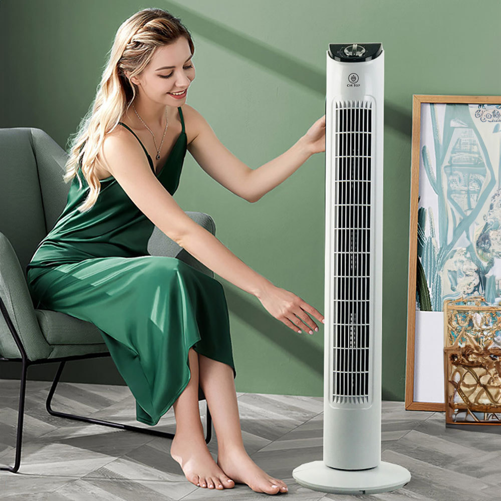 CM-TOP Ventilador De Torre De Pie Oscilante Para Dormitorio Blanco
