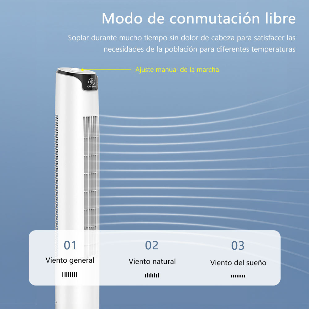 CM-TOP Ventilador de Torre Oscilante Regulable 3 Velocidades Blanco