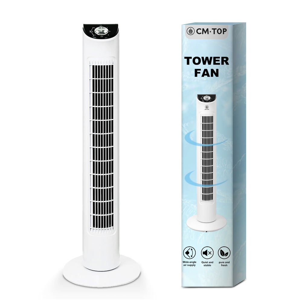 CM-TOP Ventilador De Torre De Pie Oscilante Para Dormitorio Blanco