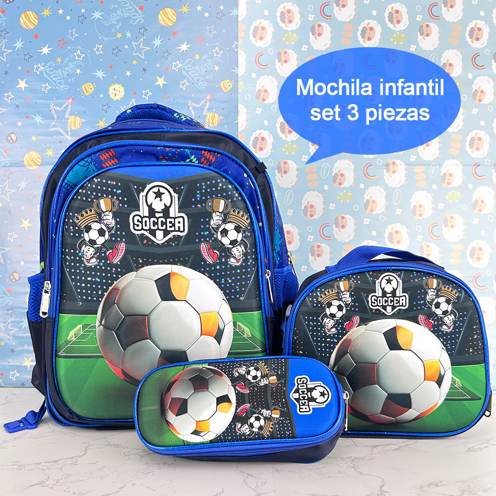 BAG340  CM-TOP Set 3 Mochila Escolar Viajes Futbol Para Niños Y Niñas