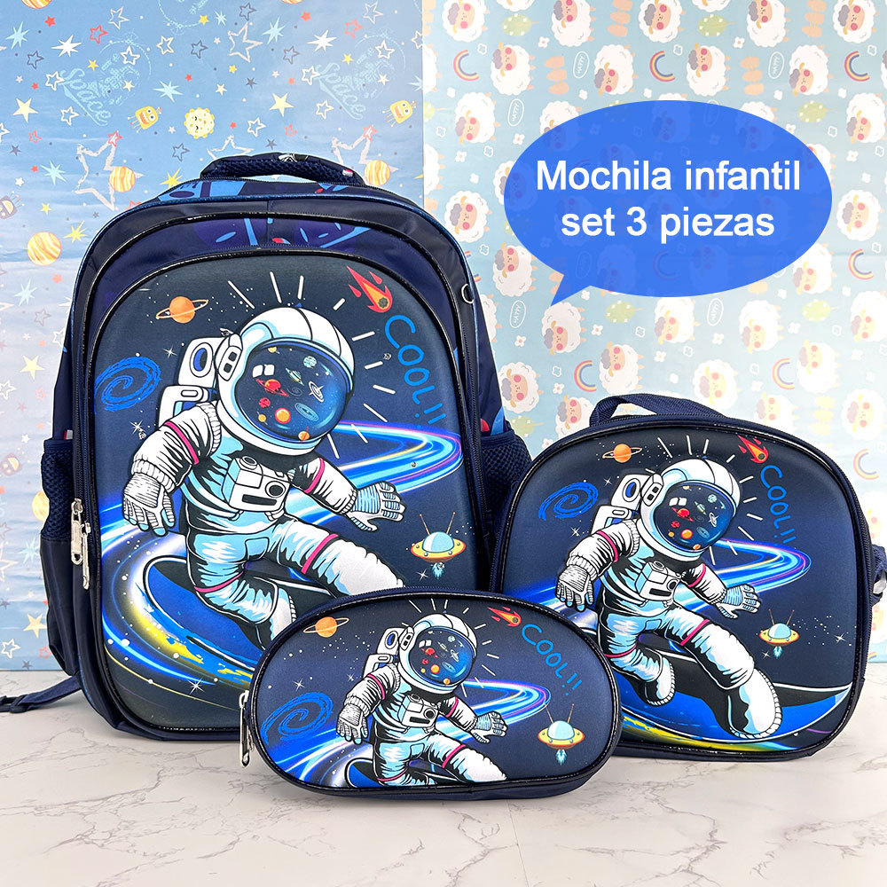 BAG341  CM-TOP Set 3 Mochila Astronauta Con Lonchera Y Lapicera Para Niños