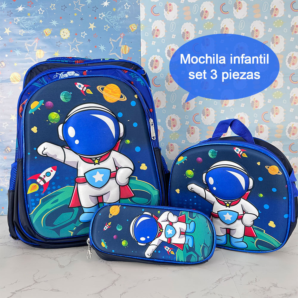 BAG342  CM-TOP Mochila Escolar Astronauta Lapicera Lonchera De 3 Piezas