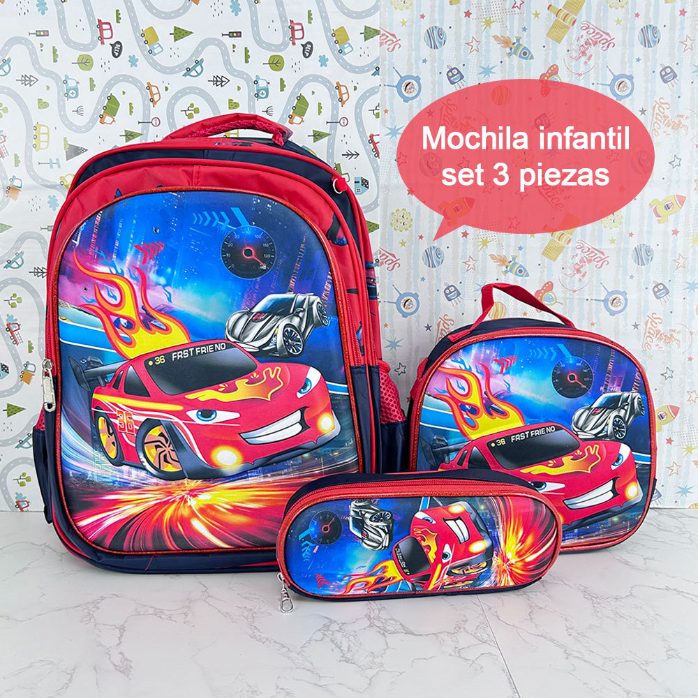 BAG345  CM-TOP Mochila Cars Escolar Primaria Para Niño Niña 3 Piezas