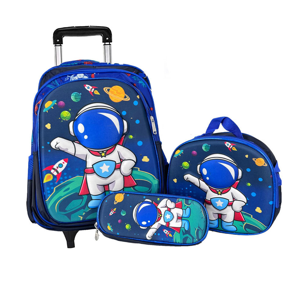 BAG342  CM-TOP Mochila Escolar Astronauta Lapicera Lonchera De 3 Piezas