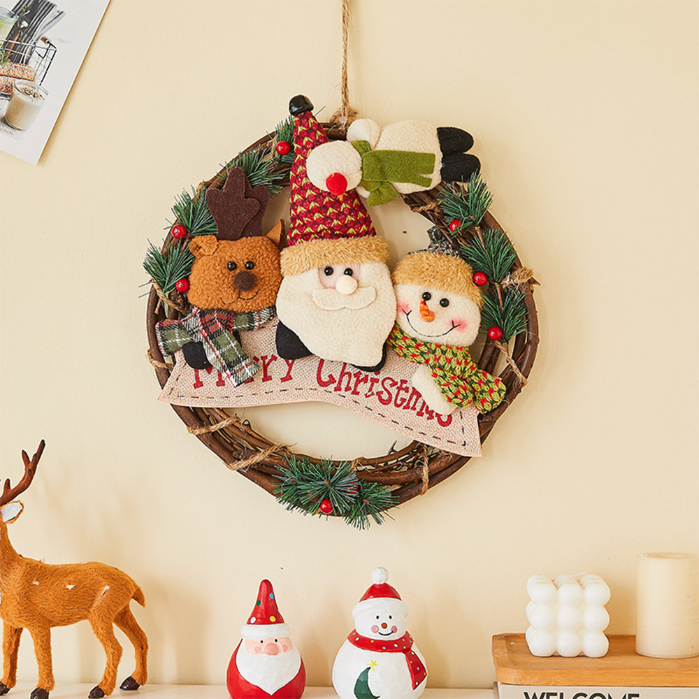 SDS308-B  CM-TOP  Corona Navideña Con Peluche Santa Decoracion Navidad