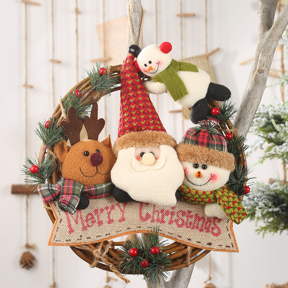 SDS308-B  CM-TOP  Corona Navideña Con Peluche Santa Decoracion Navidad